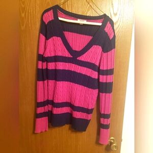 Pink and Navy Long Sleeve Sweater